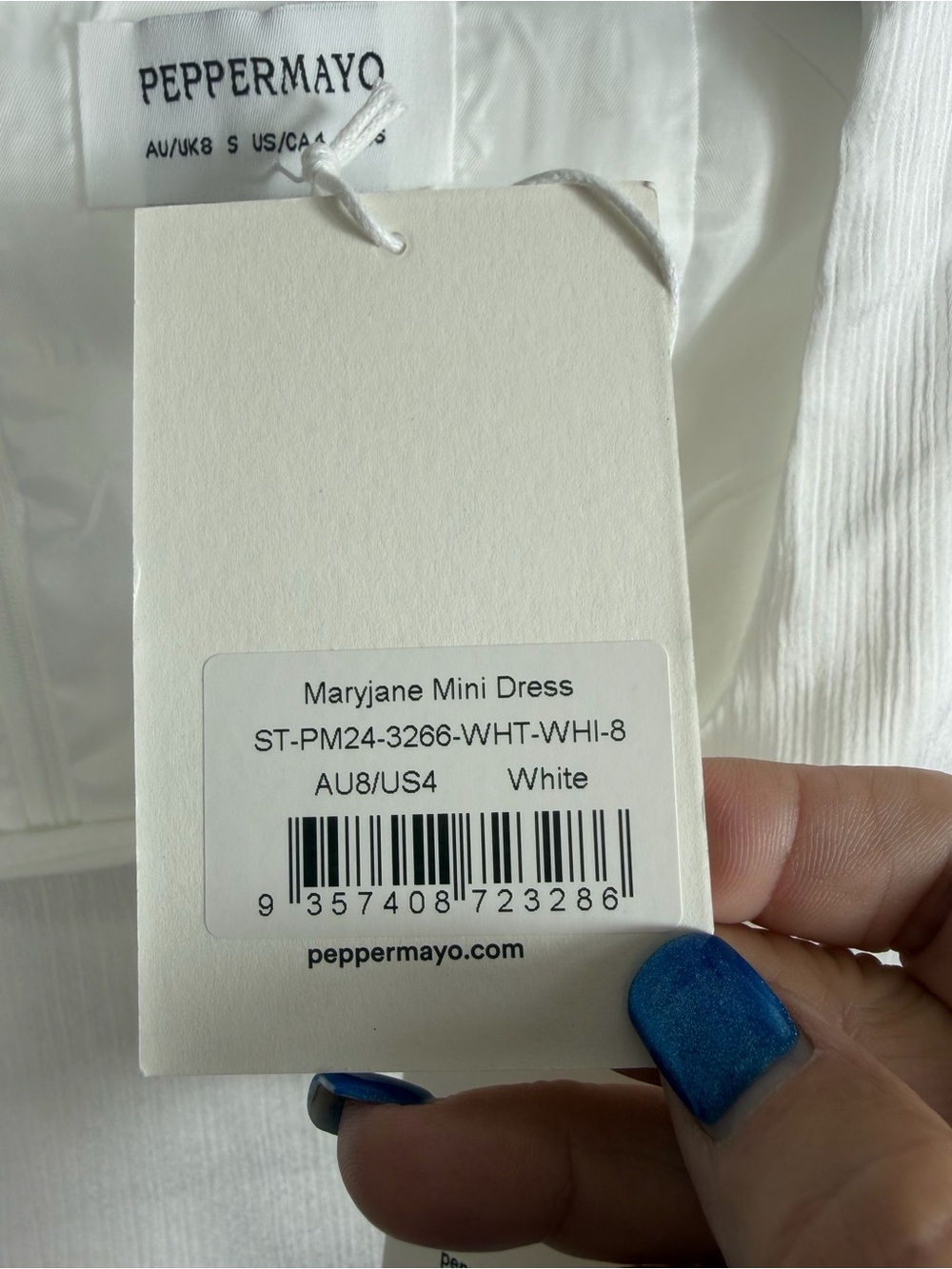 Peppermayo NWT Women’s Maryjane Mini Dress In White Textured Satin. Size 4. - Picture 7 of 14
